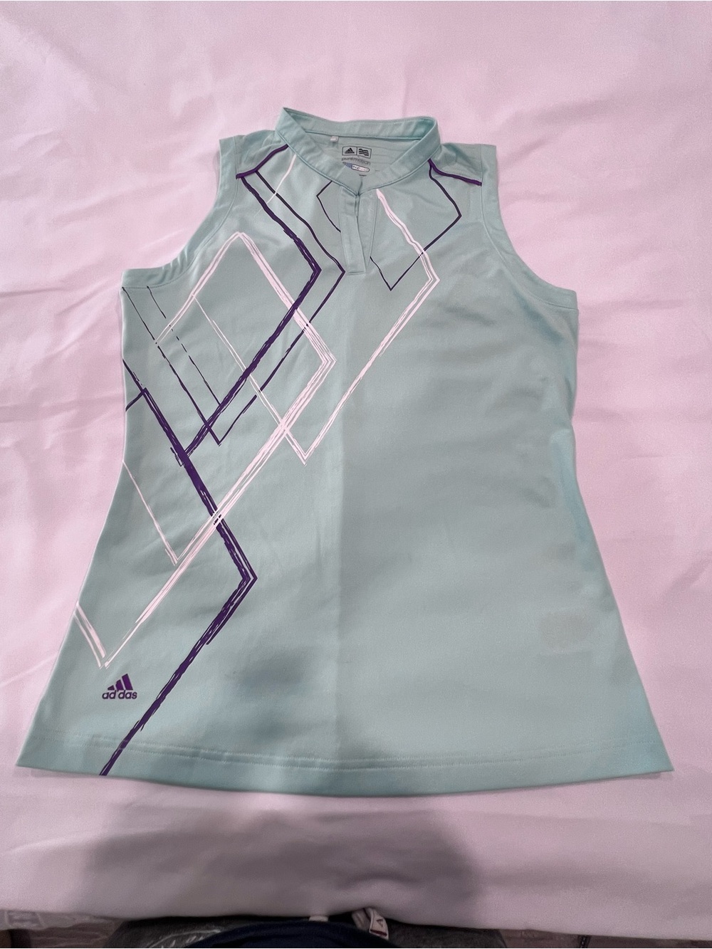 adidas Mint Green Sleeveless Golf Tank with Geometric Accents